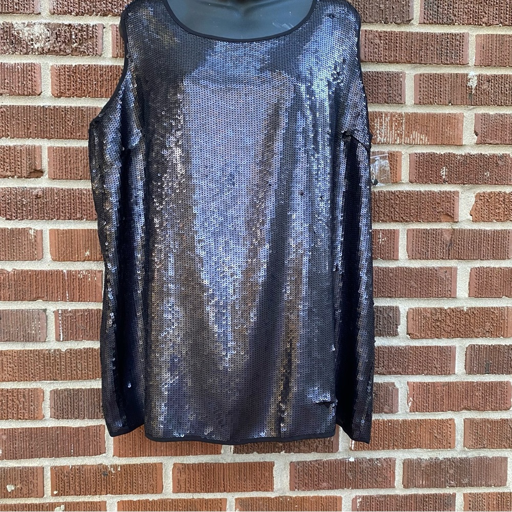 Twiggy London sequined sleeveless black tank 1X